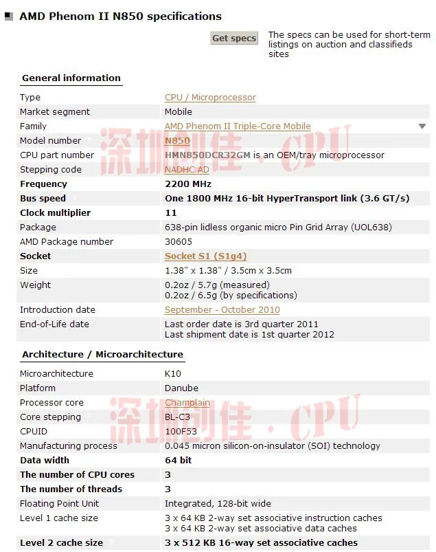 Процессор AMD ноутбук N850 HMN850DCR32GM процессор 1,5 M кэш/2,2 GHz/Socket S1 трехъядерный ноутбук процессор N 850 N-850