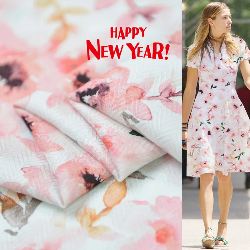 

elegant pink floral rayon cotton fabric quality clothing material herringbone
