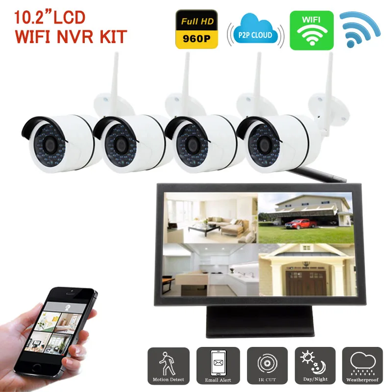 Mingkey 1.3mp Беспроводной IP Security Камера Системы 4ch NVR комплект с ЖК-дисплей ИК Ночное