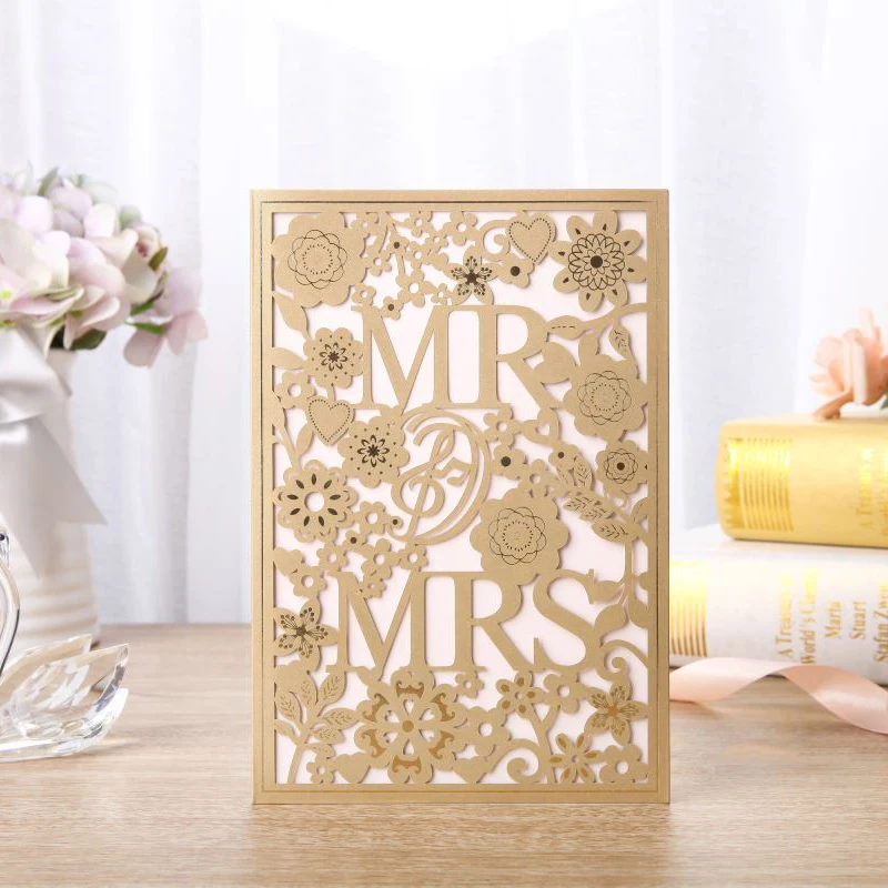 1 шт. золотые и синие свадебные приглашения MR & MRS с лазерной резкой элегантные