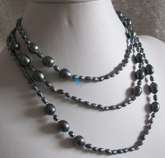 

Free shipping ddh002934 50" 4-9mm Peacock Rice Freshwater Pearl Strands Necklace