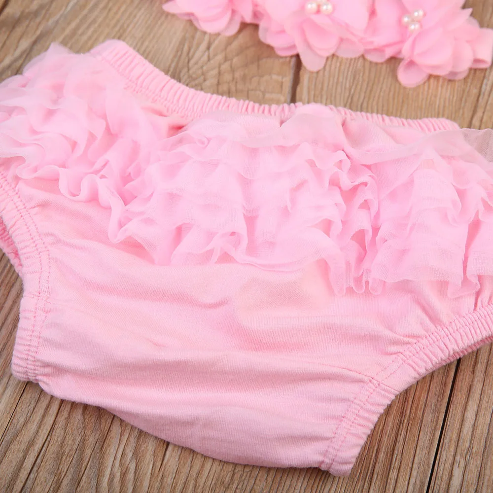 Кружевные розовые штаны с рюшами для новорожденных девочек юбка-пачка, юбка-пачка, шорты+ головной убор, комплект из 2 предметов, одежда для детей от 0 до 24 месяцев