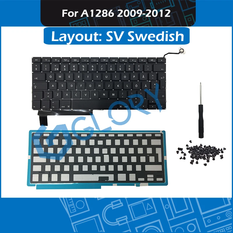 2009-2012 SV шведский макет A1286 клавиатура для Macbook Pro 1" A1286 клавиатура на замену с винтами подсветки