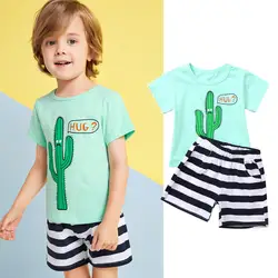 ONTO-MATO, модная рубашка с рисунком для маленьких мальчиков топы + шорты в полоску комплект одежды, Abito in cotone a maniche corte #28