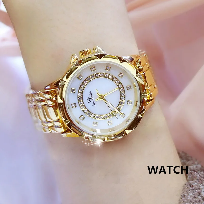 1506 gold BS женские часы, роскошные брендовые модные повседневные женские часы, женские кварцевые часы с бриллиантами Geneva, женские наручные часы с браслетом для женщин - Цвет: 1506 gold