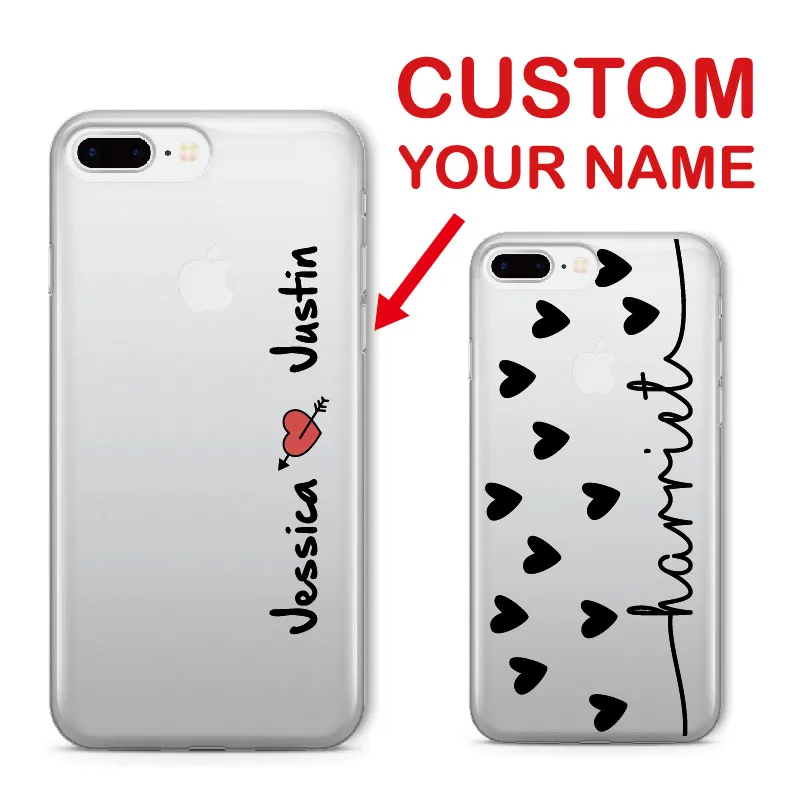

For iPhone 6 6S XS Max 7 7Plus 8 8Plus 5 X SAMSUNG Galaxy Personalized Custom Name Text Heart Lover Lace Soft Clear Phone Case