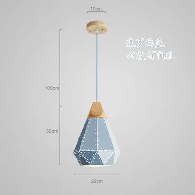 Новинка, 3d Led подвесные светильники, Алмазный металлический Скандинавский современный деревянный металлический светильник, мультяшный креативный подвесной светильник, украшение дома, столовая - Цвет корпуса: A blue with hole