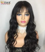 13*6 Lace Front Human Hair Wigs With Bangs Indian Remy Hair Body Wave With Baby Hair Full End For Women With Bang Black Hair 150