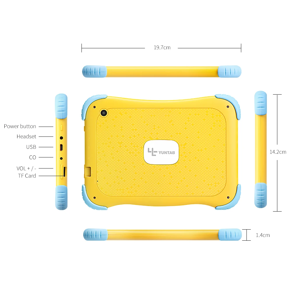 Yuntab 7 дюймов Q91 Детский планшетный ПК четырехъядерный Android 4,4 планшет 1 Гб+ 16 Гб Двойная камера 7 8 10(желтый