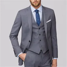 Новое поступление серый мужской костюм из 3 предметов(куртка+ брюки+ жилет+ галстук) Модный Выпускной TERNO для жениха Masculino Trajes De Hombre Блейзер 130