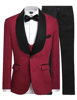 

Custom groomsman A button tuxedo groom shawl satin black lapel men's suit wedding best men (jacket + pants + vest + tie)