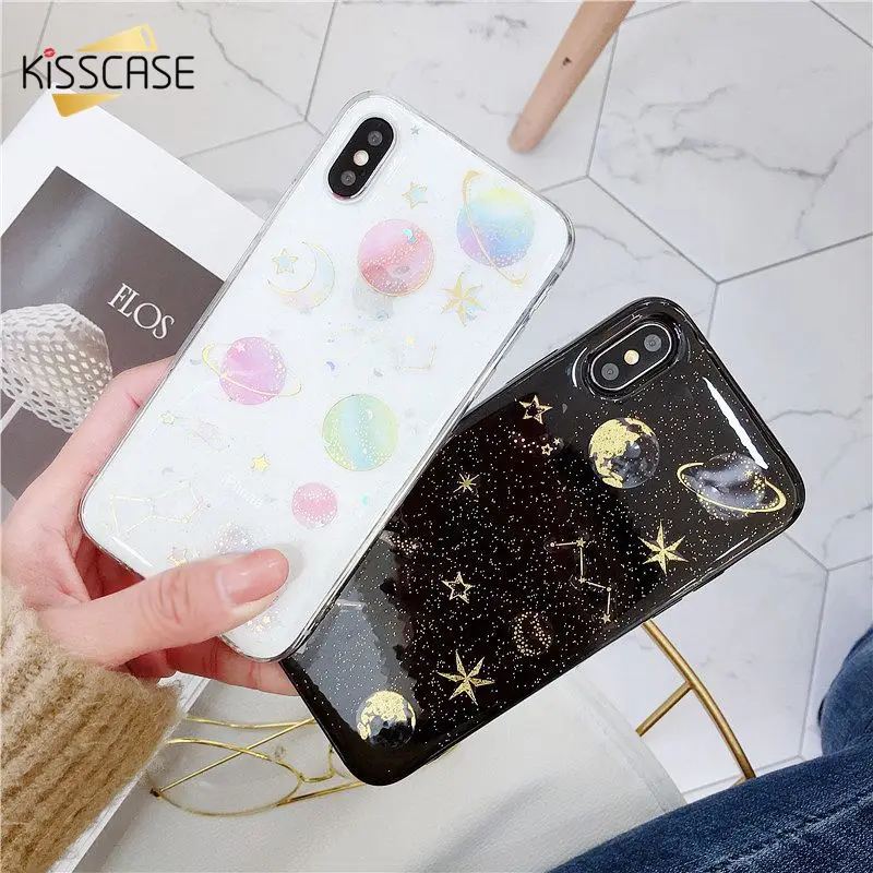 Чехол KISSCASE Bling Glitter Planet для iPhone X 8 5 7 6s 6 Plus мягкие силиконовые чехлы из ТПУ с