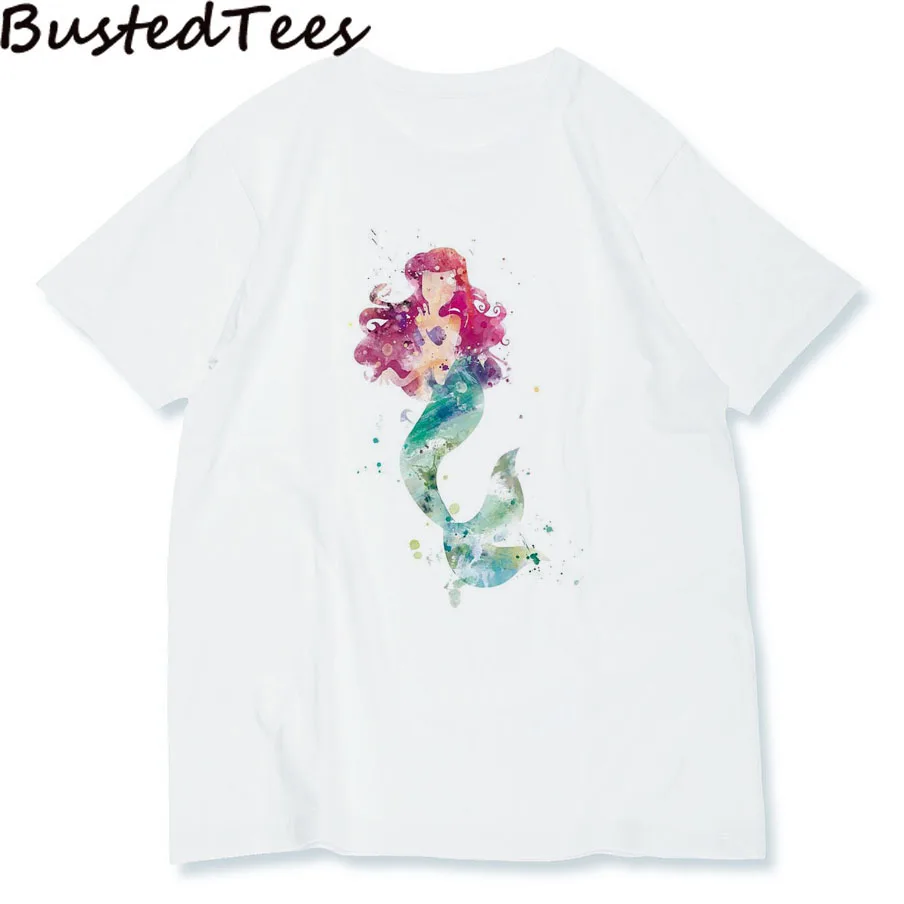 

2019 BUSTED Female's Fashion Cotton Soft Print Casual Women Unif T Shirts The Little Mermaid Short Sleeve Good Quality Tops Tee