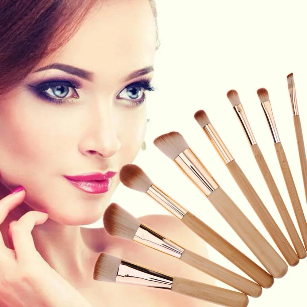 

8pcs Natural Bamboo Makeup Brushes with Bag Professional Cosmetics Eyeliner Brush Kit Soft Kabuki Foundation Blending Tool dfdf
