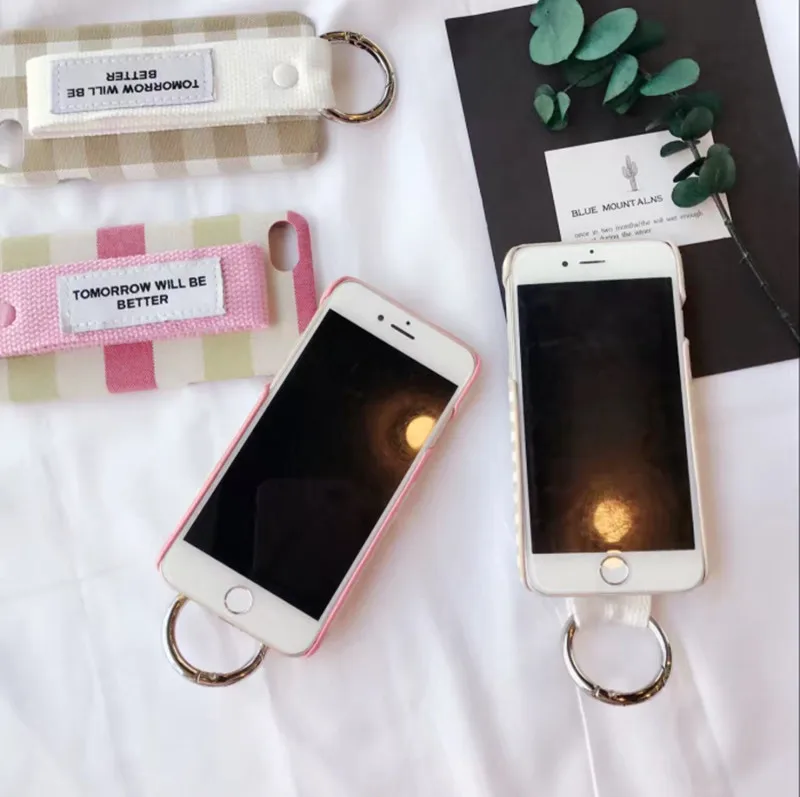 Корея Супер Популярный полоса решетки Холст Пояса Рука Жесткий PC phone Case для iPhone 6 S