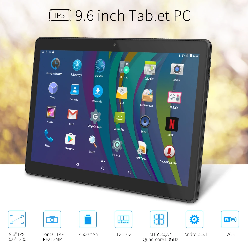  Yuntab 9.6inch K98 Android 5.1Tablet PC 3G unlocked smartphone Webcam IPS800*1280 support dual came