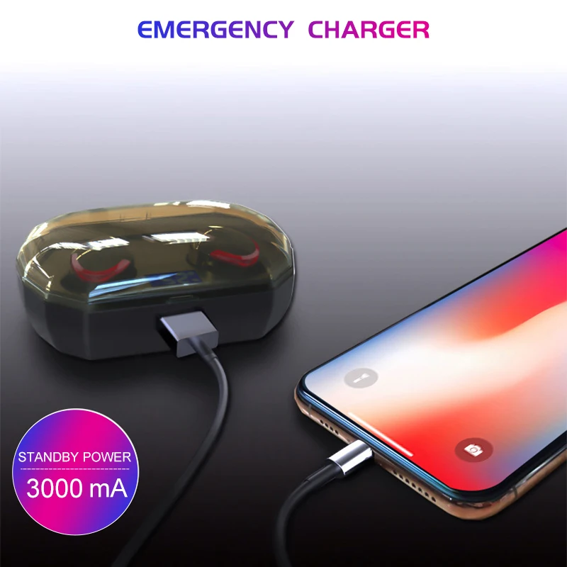 VTIN TWS Bluetooth Headset 5.0 Wireless Mini Power Digital Display Touch Control IPX6 Waterproof Bluetooth In-ear Earbud 3000mAh (7)