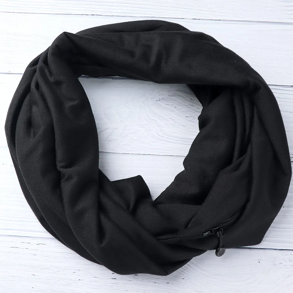 

1pc Men Women Autumn Winter Warm Soft Scarves With Zipper Pocket Creative Unique Fashion Solid Polyester Scarves