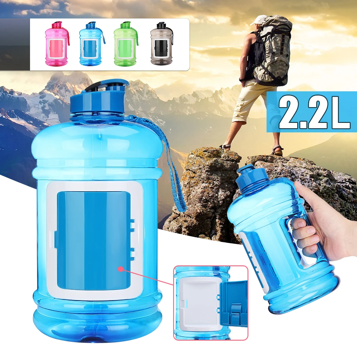2.2L Large Capacity Plastic Water Bottle for Outdoor Sports Hiking