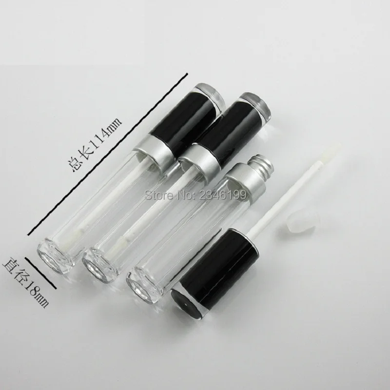 8mlEmpty Plastic Lip Gloss Tube Black Cap Clear Bottle Lipgloss Packaging Cosmetic Container Round Lip Gloss Container 40pcs/Lot