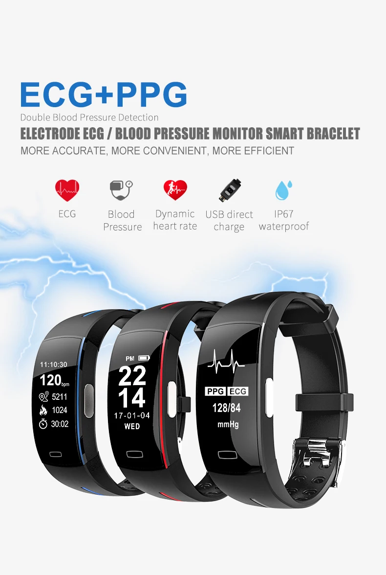 P3 Smart Wristband ECG+PPG Blood Pressure Heart rate watch smart Bracelet Fitness Tracker Smart band PK mi band 3 PK xiaomi band