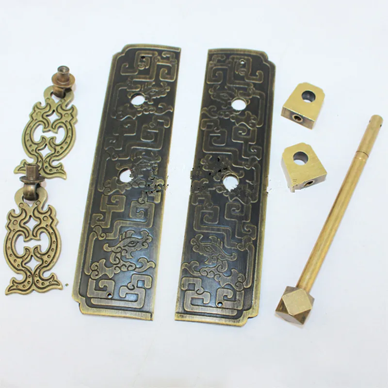 Brass Hardware Set Antique Wooden Box Latch Hasp+Pull Handle+Hinges+Bolts+Old Lock Furniture Accessories