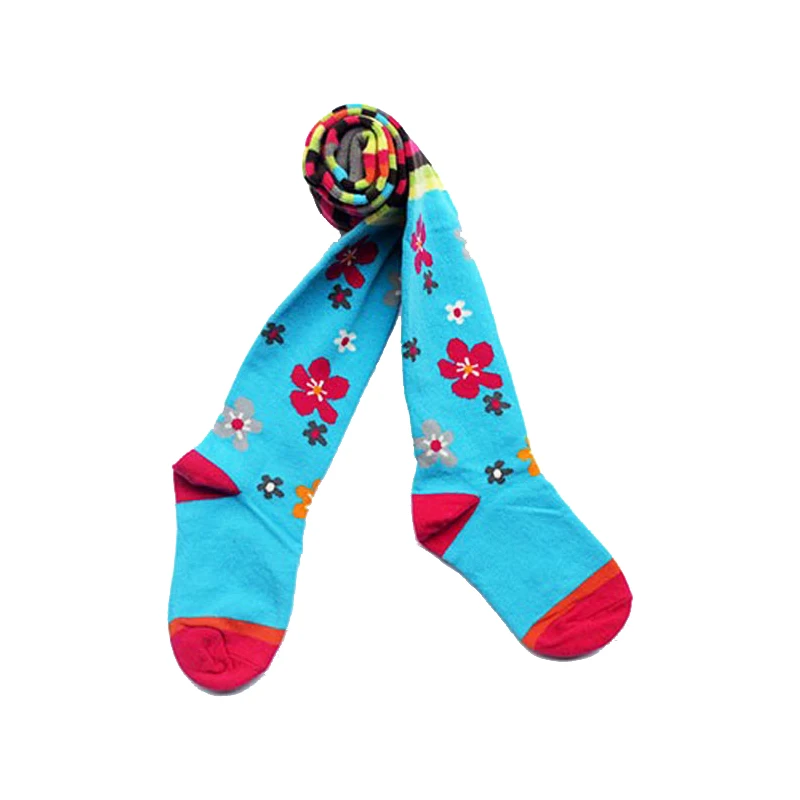 

Cotton GIrs Knee High Socks Baby Pantyhose Kids Tights Baby Stockings Children Pantyhose Brown Heart-shaped Pattern Blue Flowers