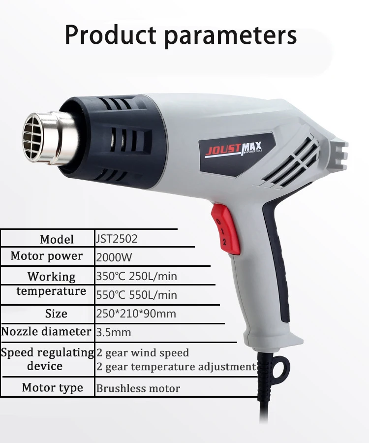 1 шт. 2000 Вт Высокая мощность Профессиональный Горячий Воздушный пистолет бесщеточный двигатель Регулируемый Теплый Воздушный пистолет JST2502