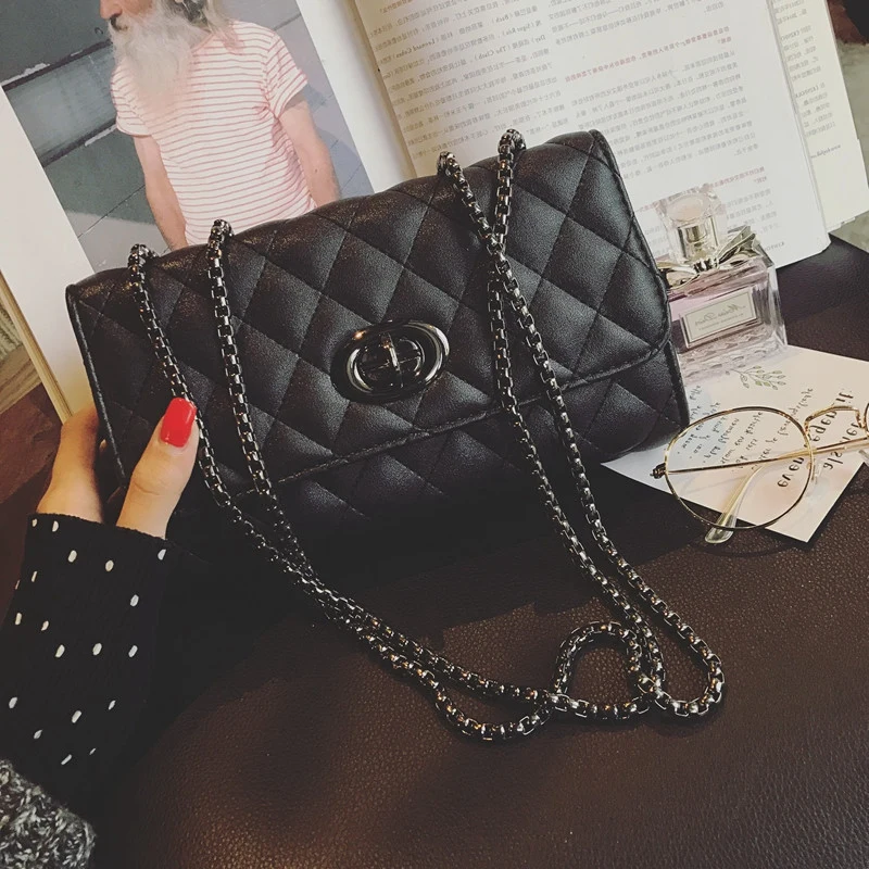 

New Fashion Girl Messenger Bag PU Chic Chain Bags Luxury Handbags Diamond Lattice Women Bags Channels Bags