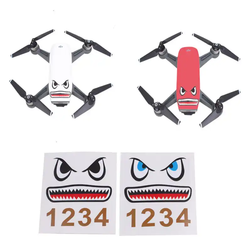 2 шт. наклейка с изображением лица акулы Mavic Pro & Spark Drone Body Shell + наклейки на батарейки наклейки для DJI Spark аксессуары - изображение