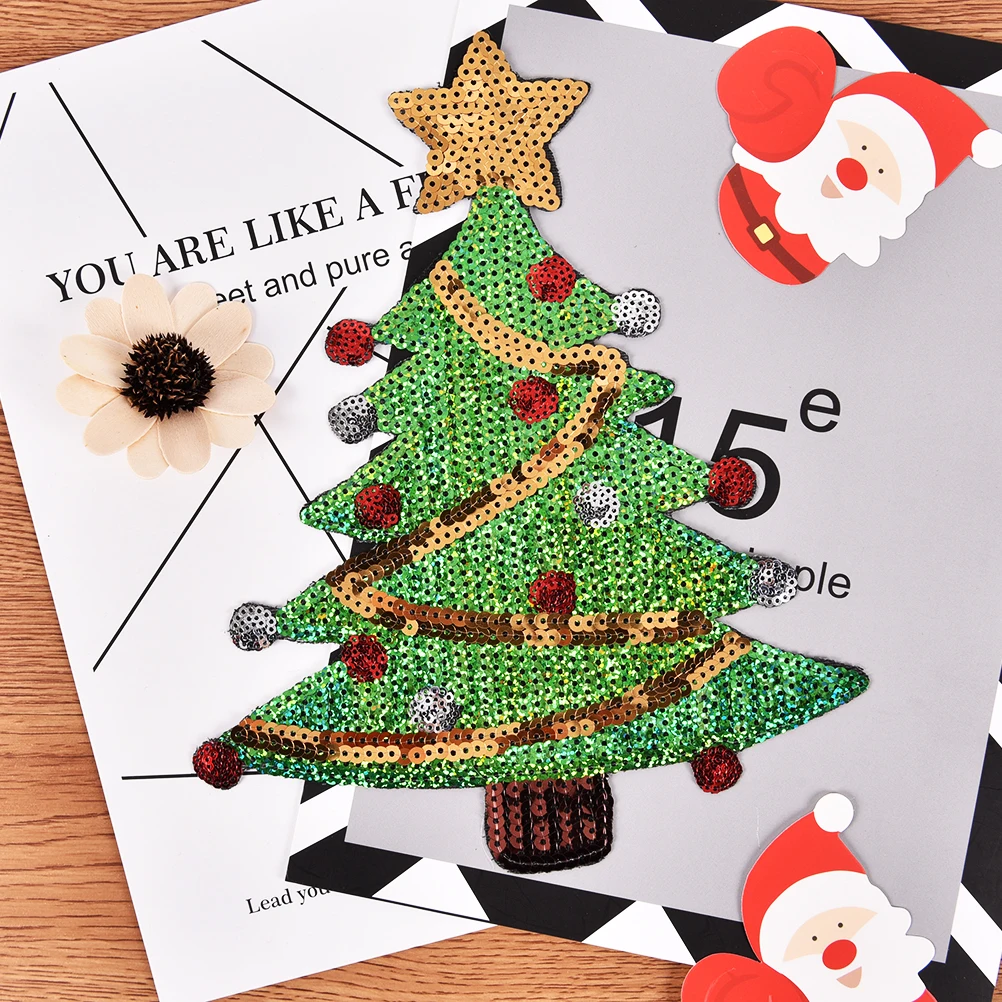 

New Christmas Trees Pattern Patches Stickers Bag Transfer Iron On Patches For Clothing Appliques Christmas Tree Patch Sequins