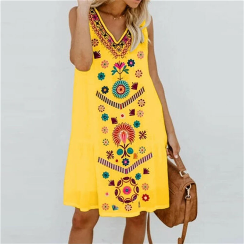 Vestido de verano mujer, Vestido con estampado Floral sin mangas bohemio, Vestido corto de playa, Vestido de verano, atuendo ocasional, vestidos, ropa|Vestidos| - AliExpress