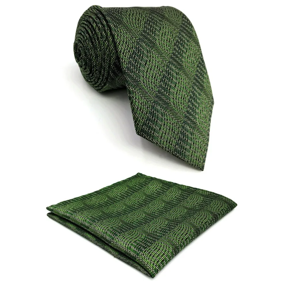 

D5 Dark Green Geometric Mens Ties Silk Ties for Men Pocket Square Set Extra Long