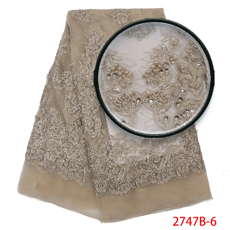 Африканская Тюлевая кружевная ткань высокого качества, французские бисерные кружева, органза вышитая тесьма ткань для платьев KS2747B-6