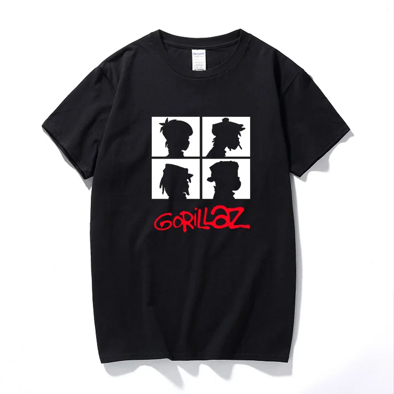 RAEEK/Летняя брендовая футболка с музыкальной группой gorillaz, хлопковые топы, мужские футболки с коротким рукавом для мальчиков, повседневная мужская футболка, модная - Цвет: Черный