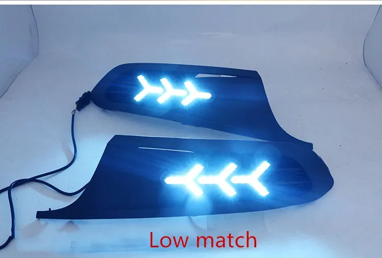 Qirun led drl дневного света для Volkswagen Sagitar 2012- с динамическим движущимся желтым поворотом сигнала и синим ночным светом