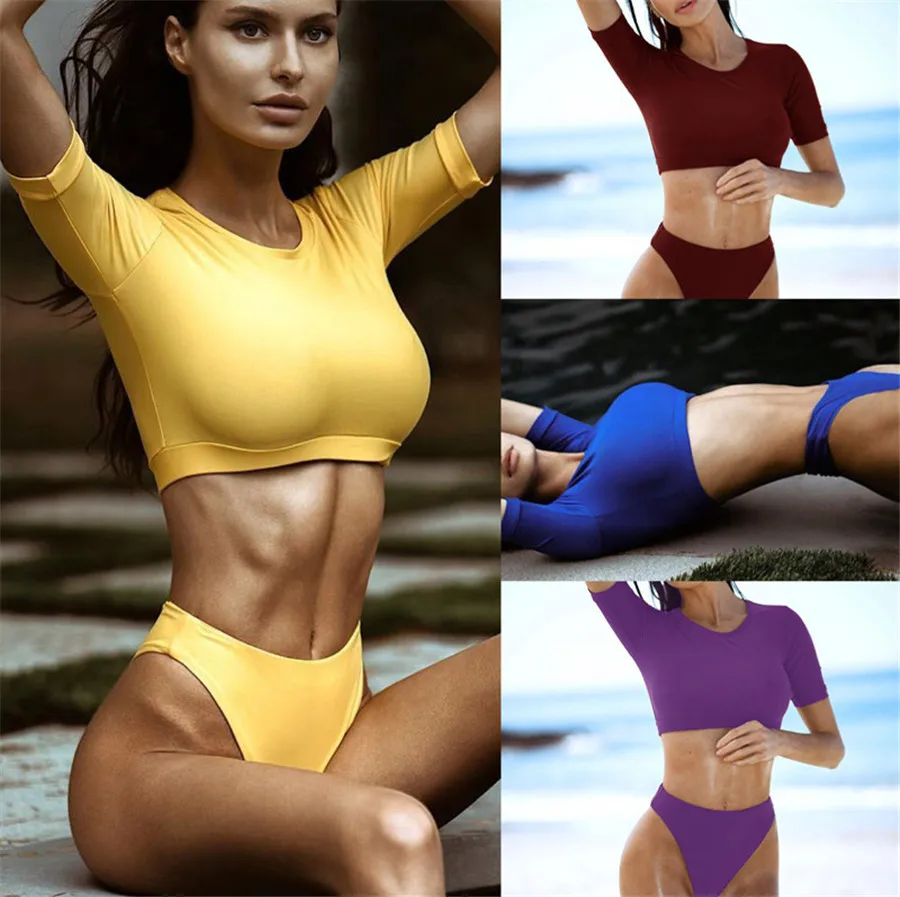 

MESTER CHEN Sport Swimwear High Waist Swimsuit Sexy Bikini Short Sleeve Bathing Suit Brazilian Beachwear