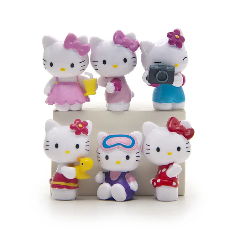 

Cartoon Hello Kitty 6pcs/set Summer Day Kawaii 3.5CM Dolls Anime PVC Action Figure Children Gifts Free Shipping
