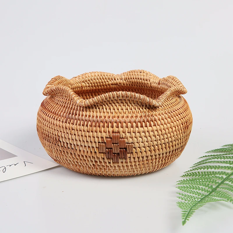 

Handmade Rattan Weaving Food Fruit Basket Bread Round Plate Kitchen Storage box Vegetable Organizer Natural Health Panier Osier