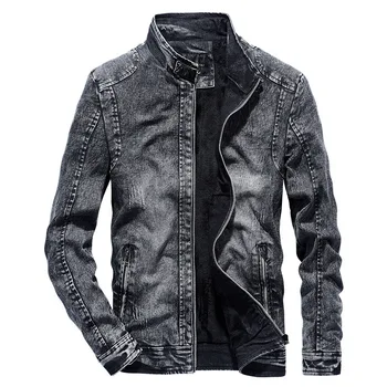 

b 2019 Fashion new Vintage Denim Jackets Men Slim Fit Solid Color Casual Mens Jeans Coat Vintage Clothes for Men Black Blue