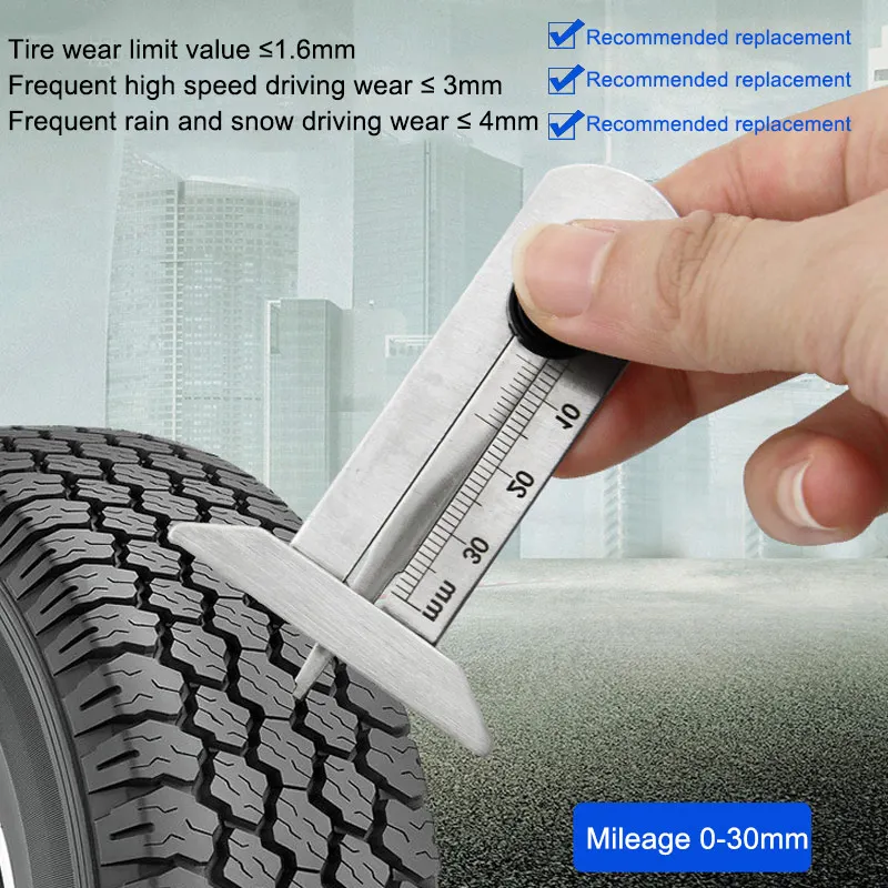 

0-30mm Car Tyre Tire Tread Depth Gauge Stainless Steel Caliper Manual Measuring Tool ALI88