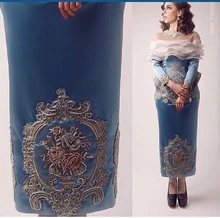 2017 Vestidos bodenlangen Abendkleider Stickerei Langarm Saudi Abendkleider