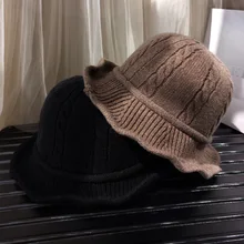 Женская новая Рыбацкая шляпа, Зимняя мода, однотонные теплые наушники, складные спиральные вязаные шерстяные нитки, шапка, многоцветная на выбор