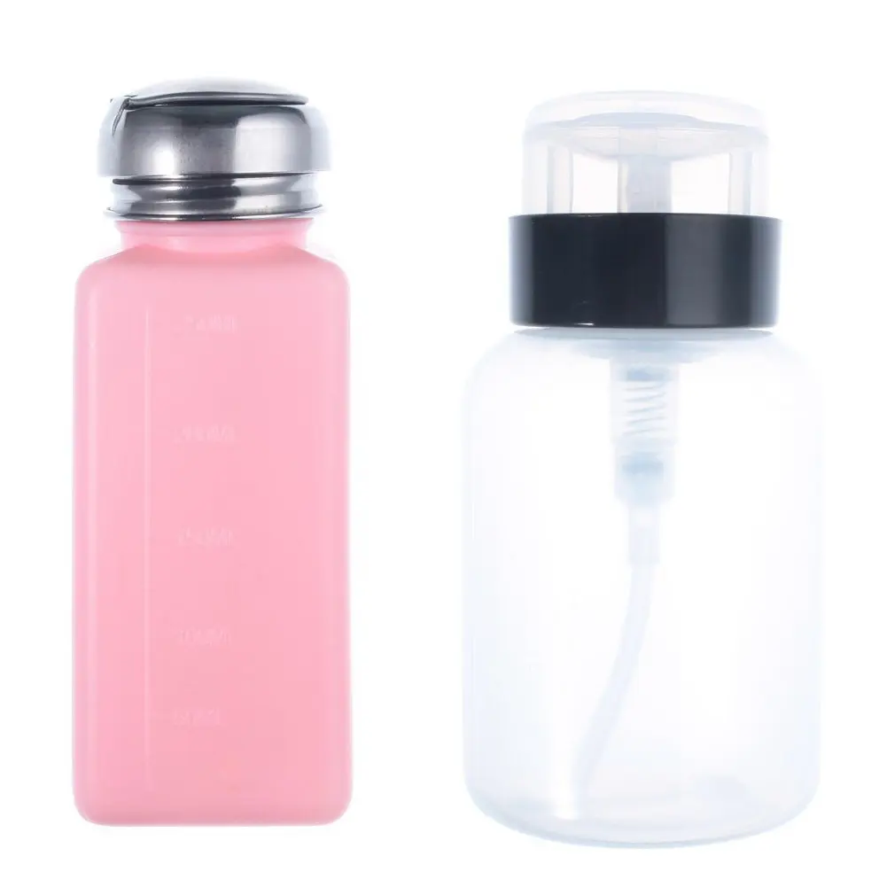 

HTHL!2pcs New Empty Pump Pink Dispenser For Nail Art Remover 200ML Bottle