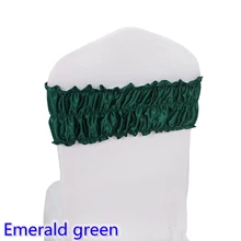 Изумрудно-зеленого атласа стул створки Свадебные украшения лайкра спандекс створки подходят для всех стулья Ruffled пузырь взгляд лук галстук отель партия