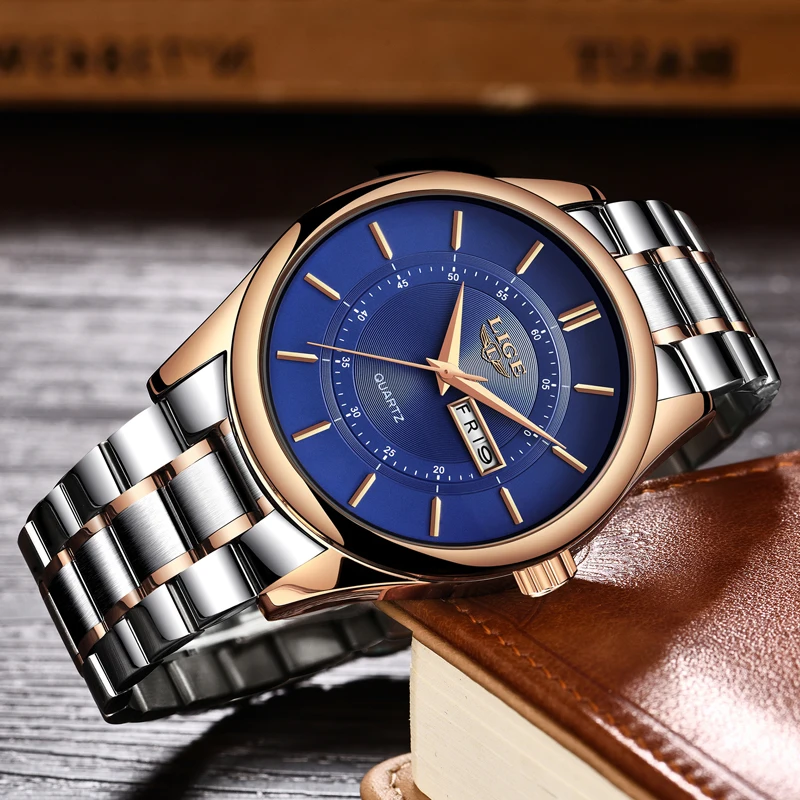 LIGE Mens Watches Top Brand Luxury Men's Military Sports Waterproof Watch Men's Stainless Steel Quartz Clock Relogio Masculino