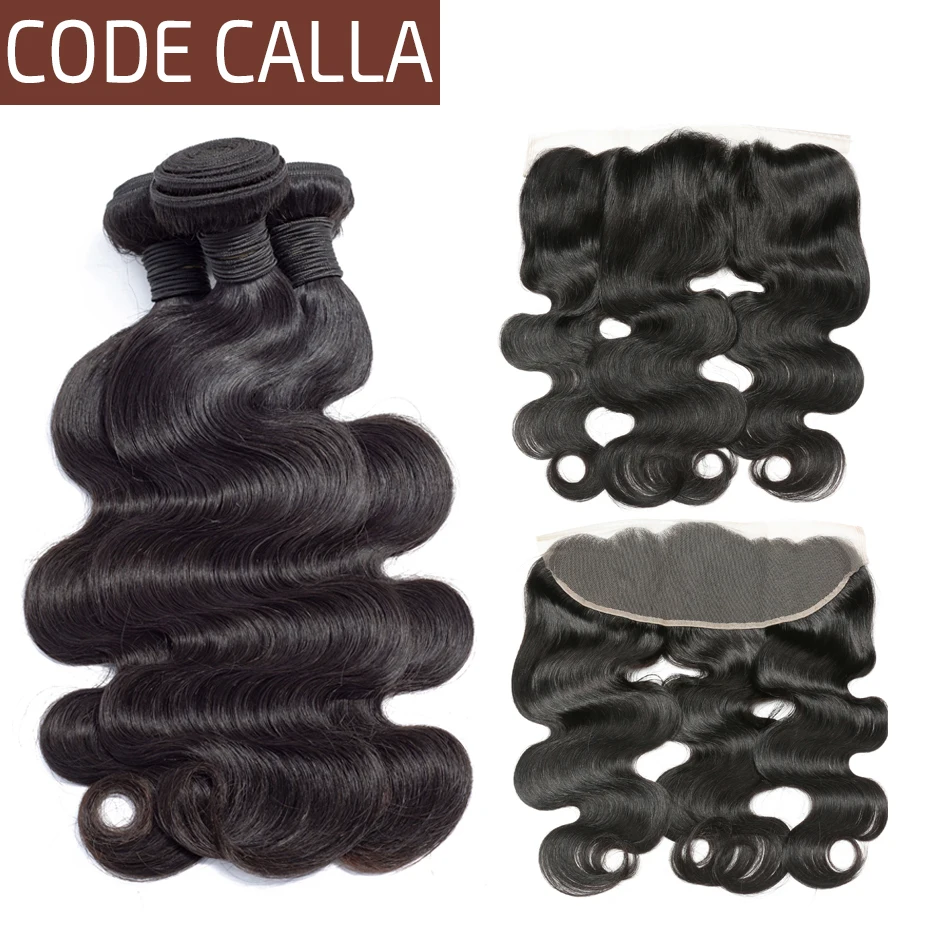 

Code Calla Non Remy Body Wave Hair Weave Bundles With 13*4 Frontal 100% Peruvian Human Hair Natural Black Color Hair Extensions