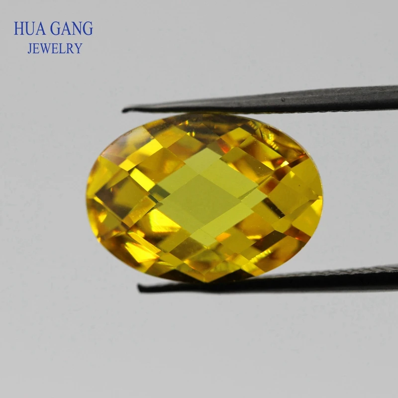 Golden CZ Stone Oval Shape Double Checkerboard Synthetic Gems Yellow Cubic Zirconia For Jewelry Size 3x5~13x18mm Free Shipping | Украшения