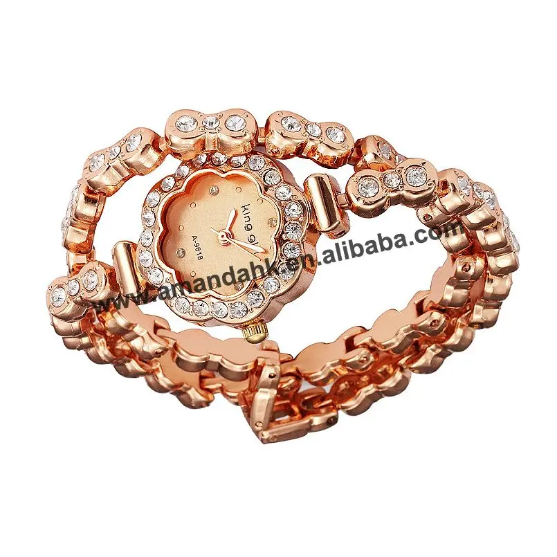 Wholesalefashionkinggirllongflowerwatchesrosegoldwoman