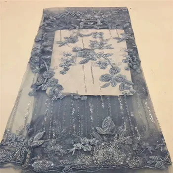 

African Mesh Lace Fabric With beads High Quality Guipure Lace French Net Fabric For Wedding Party Dress ls14-56